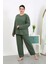 Kadın Büyük Beden Uzun Kol Penye Pijama Takımı Haki 202501 1