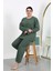 Kadın Büyük Beden Uzun Kol Penye Pijama Takımı Haki 202501 2