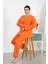 Kadın Büyük Beden Uzun Kol Penye Pijama Takımı Turuncu 202501 1