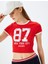 Baskılı Kısa Kollu Bisiklet Yaka Slim Fit Crop Kaşkorse Tişört 1