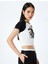 Baskılı Kısa Kollu Bisiklet Yaka Slim Fit Crop Tişört 1