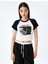 Baskılı Kısa Kollu Bisiklet Yaka Slim Fit Crop Tişört 3