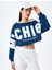 Slogan Baskılı Kayık Yaka Uzun Kollu Crop Sweatshirt 1