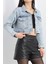 Lazer Kesim Crop Kot Ceket Buzmavi - 23145.1900. 3