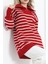 Fermuar Detaylı Çizgili Triko Bluz Kırmızılatte - 3061.1577. 1