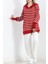 Fermuar Detaylı Çizgili Triko Bluz Kırmızılatte - 3061.1577. 2