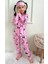 Kız Çocuk Desenli Kalp Karakter Baskılı Pembe Renk Uzun Kollu Pijama Takımı 2