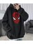 Spider-Man Head Baskılı Siyah Unisex Oversize Kapüşonlu Sweatshirt 1