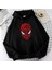 Spider-Man Head Baskılı Siyah Unisex Oversize Kapüşonlu Sweatshirt 2