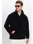 Unisex Relax Fit Rahat Kesim Yarım Fermuarlı Kanguru Cepli Siyah Dik Yaka Peluş Sweatshirt 1
