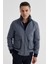 Lacivert Comfort Fit Kürklü Yaka Yünlü Mont 1