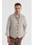 Bej Hakim Yaka Çift Taraflı Slim Fit Yelek 5