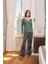 Kadın Çiçek ve Yaprak Desenli Dantelli Büyük Beden Pijama Takımı 24168BAT 2