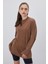 Kadın Kahverengi Eskitmeli Oversize Basic Uzun Kolu T-Shirt 3