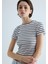 Kadın Siyah Beyaz Çizgili Crop Kısa Kollu T-Shirt 2