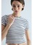 Kadın Siyah Beyaz Çizgili Crop Kısa Kollu T-Shirt 3
