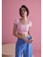 Kadın Pembe Kare Yaka Kısa Kollu T-Shirt 1