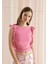 Kadın Pink Renk Kolları Fırfırlı Sıfır Kol T-Shirt 1