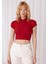 Kadın Kırmızı Renk Polo Yaka Yarım Fermuarlı Crop T-Shirt 1