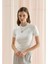 Kadın Ekru Renk Kaşkorse Fırfırlı Crop T-Shirt 2