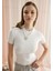 Kadın Ekru Renk Kaşkorse Fırfırlı Crop T-Shirt 3