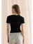 Kadın Siyah Renk Fırfırlı Crop T-Shirt 5