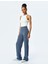 Slim Fit Dokulu Yüksek Bel Bol Paça Pantolon 1