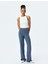 Slim Fit Dokulu Yüksek Bel Bol Paça Pantolon 2