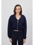 Kadın Lacivert Kapüşonlu Şardonlu Crop Sweatshirt Hırka 2