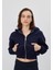 Kadın Lacivert Kapüşonlu Şardonlu Crop Sweatshirt Hırka 3