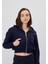 Kadın Lacivert Kapüşonlu Şardonlu Crop Sweatshirt Hırka 4