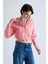 Kadın Pembe Kapüşonlu Şardonlu Crop Sweatshirt 3