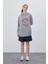 Kadın Gri Baskılı Kapüşonlu Oversize Sweatshirt 4