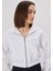 Kadın Beyaz Kapüşonlu Şardonlu Crop Sweatshirt 5