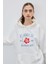 Kadın Ekru Baskılı Kapüşonlu Oversize Sweatshirt 1