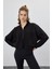 Kadın Siyah Renk Detaylı Dik Yaka Crop Hırka 1