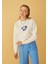 Kadın Önü Lacivert Nakışlı 3 Iplik Şardonlu Sweatshirt 2