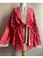 Tokalı Kuşaklı Kadın Kimono Set, Krinkıl Kumaş - Pembe Çiçekli 5