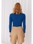 Kadın Sax Renk Yarım Balıkçı Crop Hırka 5
