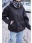 Samuray Kapşonlu Zıp Fermuarlı Çift Kapşonlu Nakışlı Sweatshirt- Siyah 1