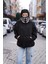 Samuray Kapşonlu Zıp Fermuarlı Çift Kapşonlu Nakışlı Sweatshirt- Siyah 3