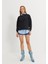 Kadın Siyah Renk Yıkamalı Eskitmeli Kısa Sweatshirt 1