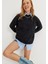 Kadın Siyah Renk Yıkamalı Eskitmeli Kısa Sweatshirt 2
