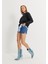Kadın Siyah Renk Yıkamalı Eskitmeli Kısa Sweatshirt 4