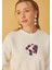 Kadın Önü Mor Nakışlı 3 Iplik Şardonlu Sweatshirt 2
