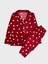 Kız Çocuk Pamuklu Süet Kumaş Kırmızı Kalp Desenli Gömlek Yaka Düğmeli Uzun Kollu Pijama Takımı 1