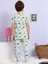 Dinozor Desenli Fitilli Kumaş Mavi Pijama Takımı 2