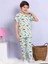 Dinozor Desenli Fitilli Kumaş Mavi Pijama Takımı 1