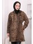 Camel Bel Büzgülü Kapüşonlu Leopar Trenç 1