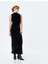 Drape Detaylı Slim Fit Kolsuz Uzun Kadife Elbise 2